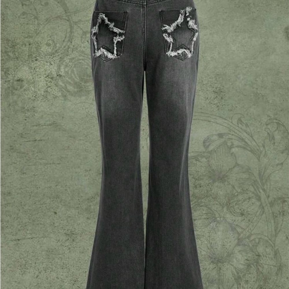 Romwe FairCore Star Design Flare Leg Jeans Black M US 6 EUR 38